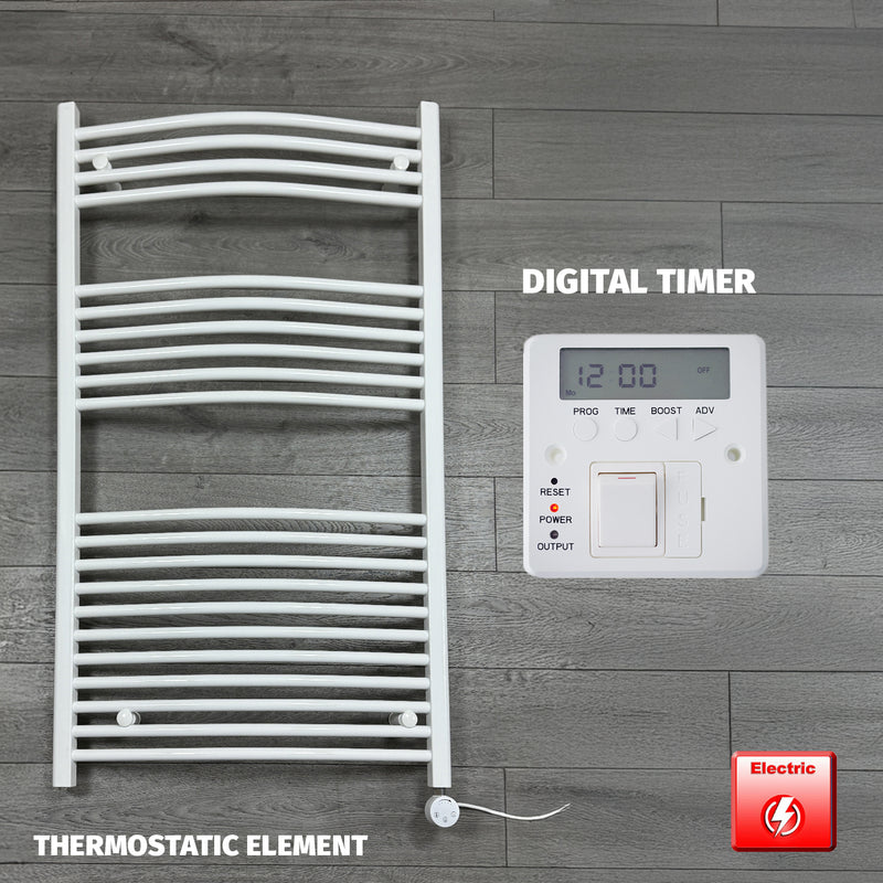 1300 x 750 Electric Heated Towel Rail White Pre-Filled Curved