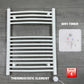 688 x 600 Electric Heated Towel Rail White Pre-Filled Curved