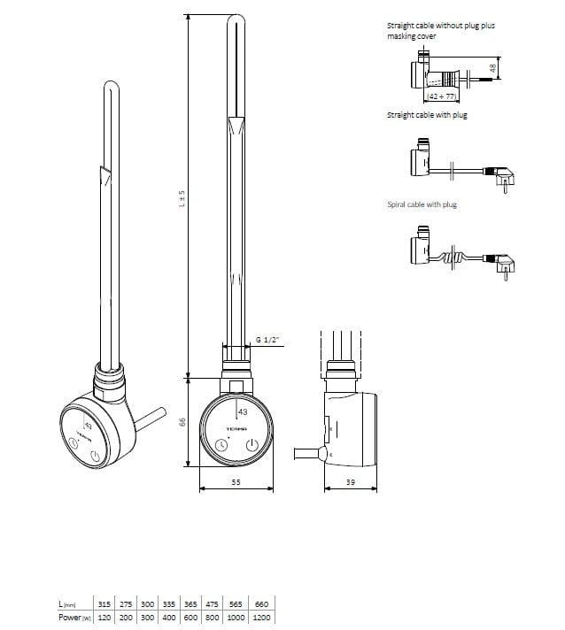 Terma 43D LST Silver Thermostatic Heating Element