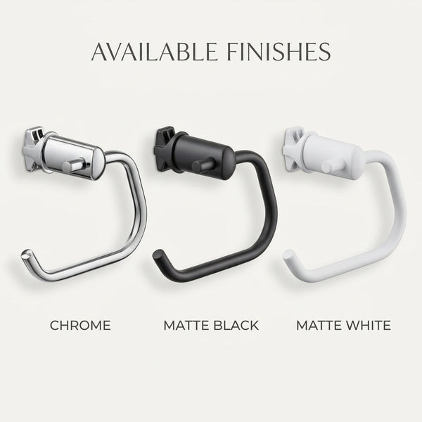 Towel radiator toilet roll holder finishes: chrome, matte black and matte white