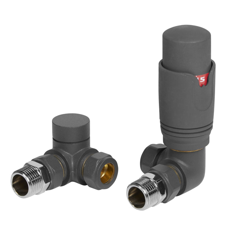 Thermostatic Corner Anthracite TRV Corner Valve and Lockshield Set
