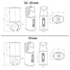 Universal chrome radiator wall brackets for 19mm to 25mm towel rails – durable mounting clamps for modern bathrooms.