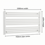 White heated towel rail dimensions — 1000mm x 600mm