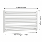 White heated towel rail dimensions — 1100mm x 600mm