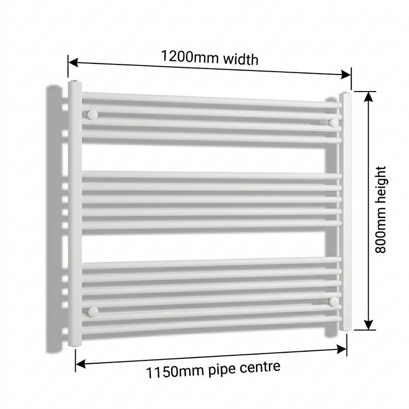 White heated towel rail dimensions — 1200mm x 800mm