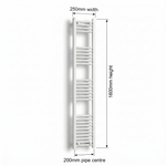 White heated towel rail dimensions — 250mm x 1600mm — matt white ladder radiator size guide | Elegant Radiators UK