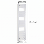 White heated towel rail dimensions — 350mm x 160mm — matt white ladder radiator size guide | Elegant Radiators UK