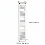 White heated towel rail dimensions — 350mm x 180mm — matt white ladder radiator size guide | Elegant Radiators UK