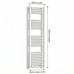 White heated towel rail dimensions — 400mm x 1600mm — matt white ladder radiator size guide | Elegant Radiators UK