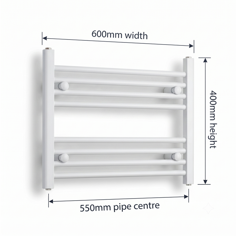 White heated towel rail dimensions — 600mm x 400mm