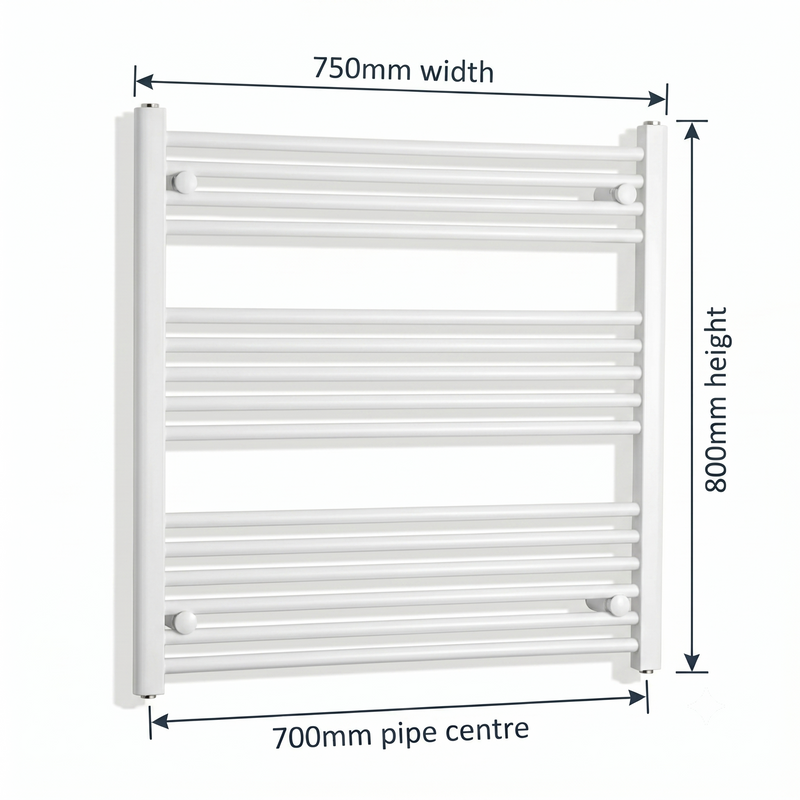 White heated towel rail dimensions — 750mm x 800mm