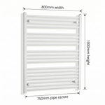 White heated towel rail dimensions — 800mm x 1000mm