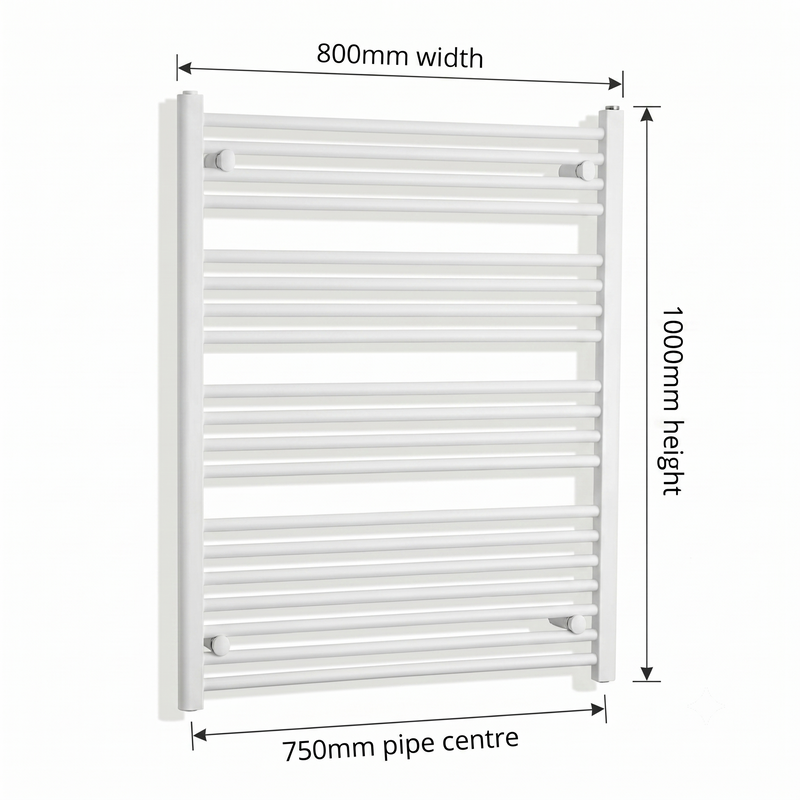 White heated towel rail dimensions — 800mm x 1000mm