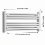White heated towel rail dimensions — 800mm x 400mm