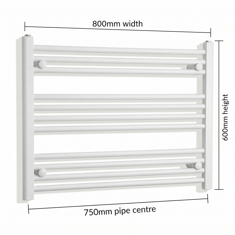White heated towel rail dimensions — 800mm x 600mm
