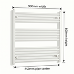 White heated towel rail dimensions — 900mm x 800mm