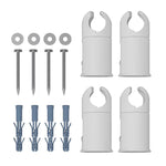 Clamp-style white brackets for heated towel rails, fits both flat and curved radiator designs.