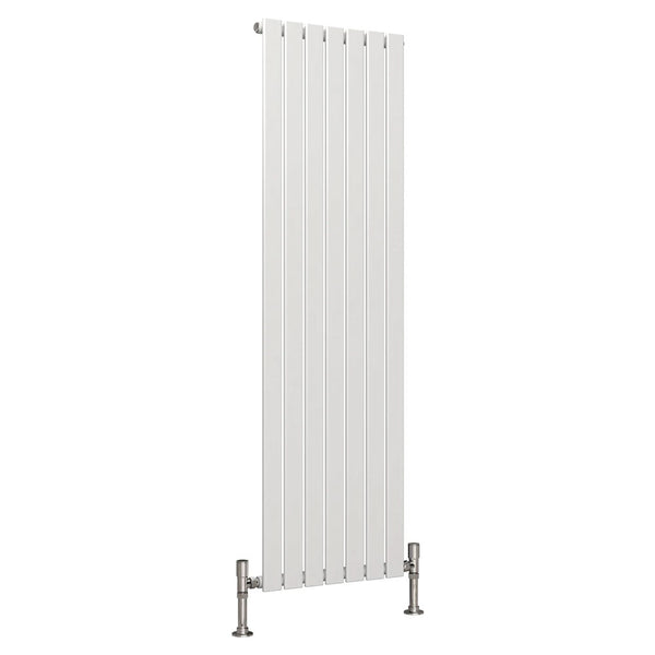 White vertical radiator on a white background