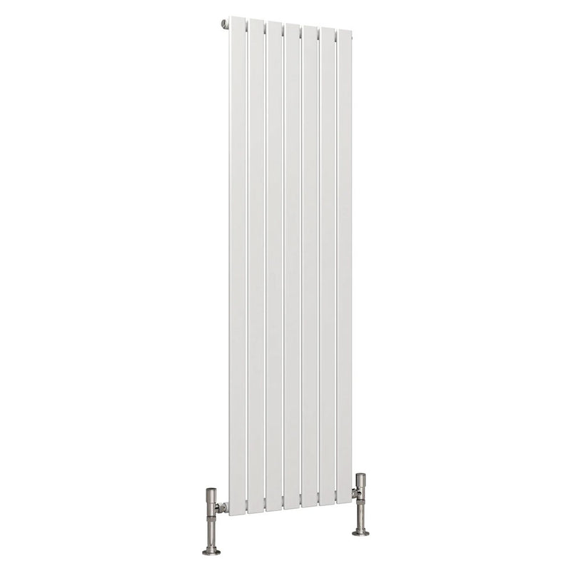 White vertical radiator on a white background