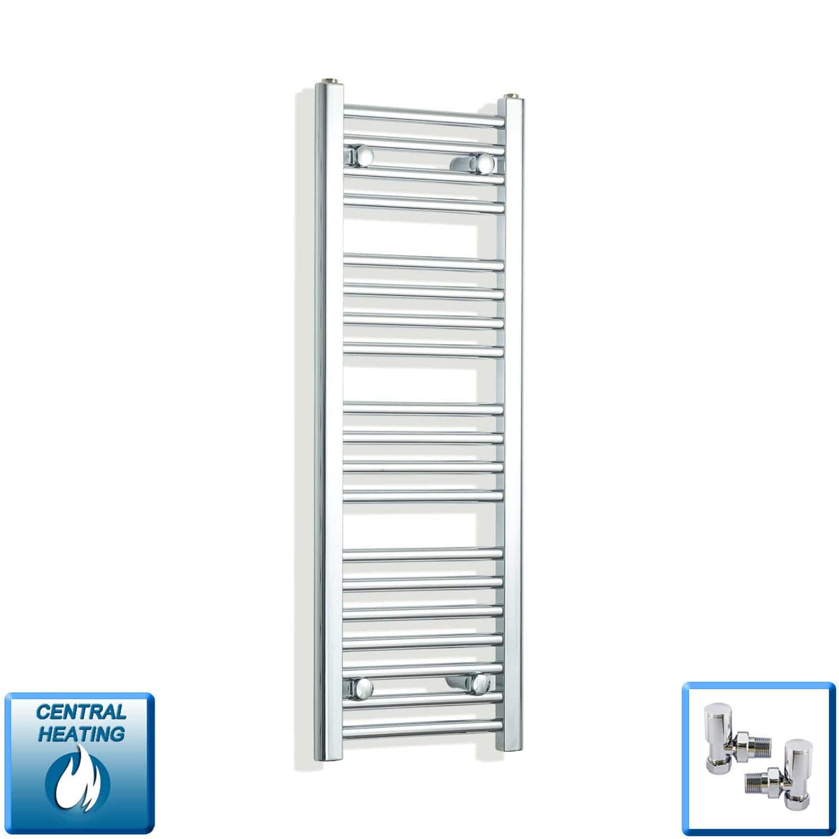 With Angled Valves 1000 mm High x 300 mm Wide Heated Straight Towel Rail Chrome