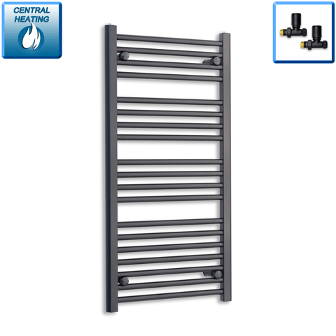 With Straight Inline Valves 1000 mm High x 450 mm Wide Heated Towel Radiator Flat Black