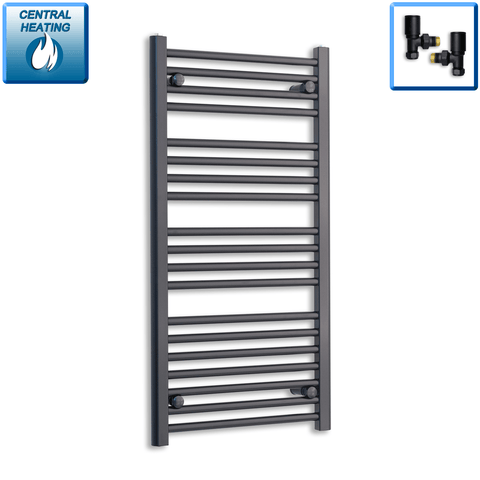 With Angled Valves 1000 mm High x 450 mm Wide Heated Towel Radiator Flat Black