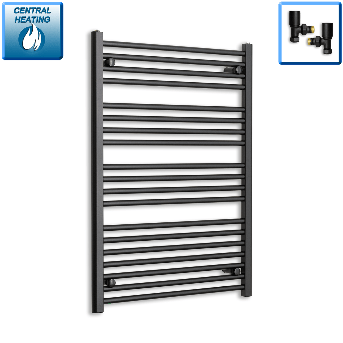 With Angled Valves 1000 mm High x 700 mm Wide Heated Towel Radiator Flat Black