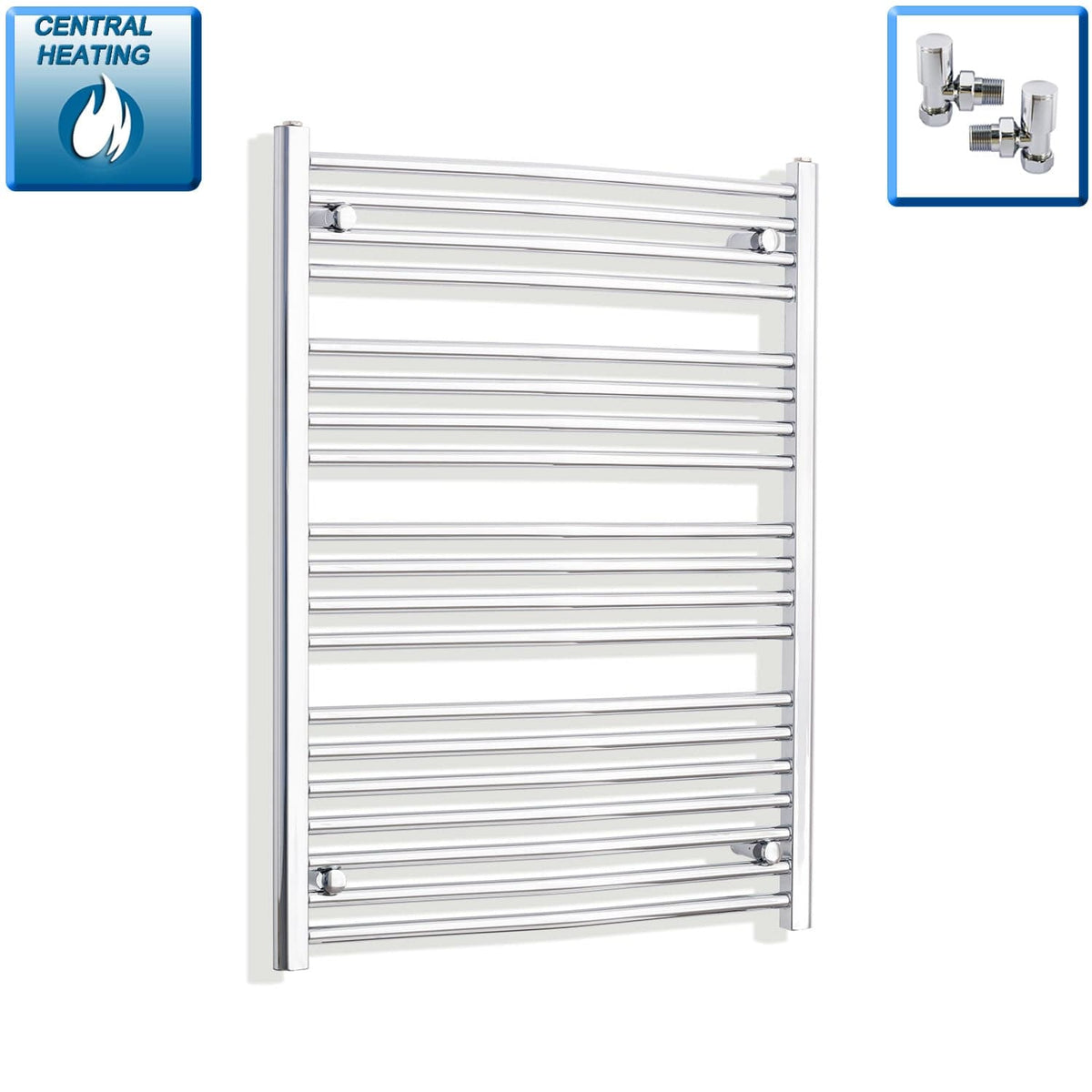 With Angled Valves 1000 mm High x 750 mm Wide Heated Curved Towel Rail Radiator Chrome