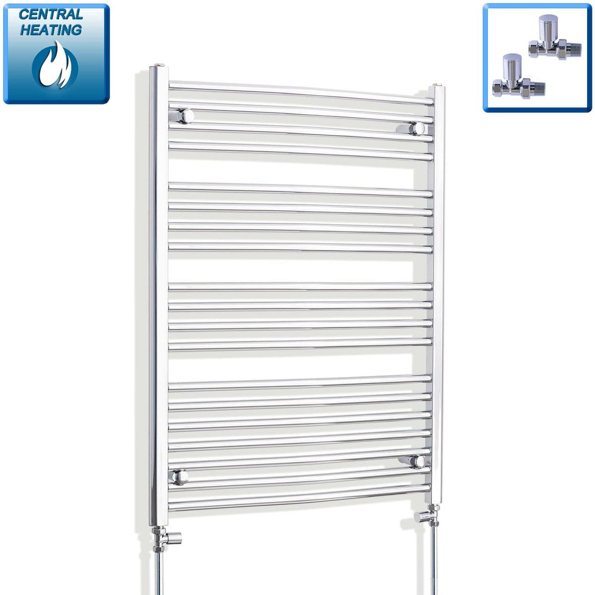 With Straight Inline Valves 1000 mm High x 750 mm Wide Heated Curved Towel Rail Radiator Chrome