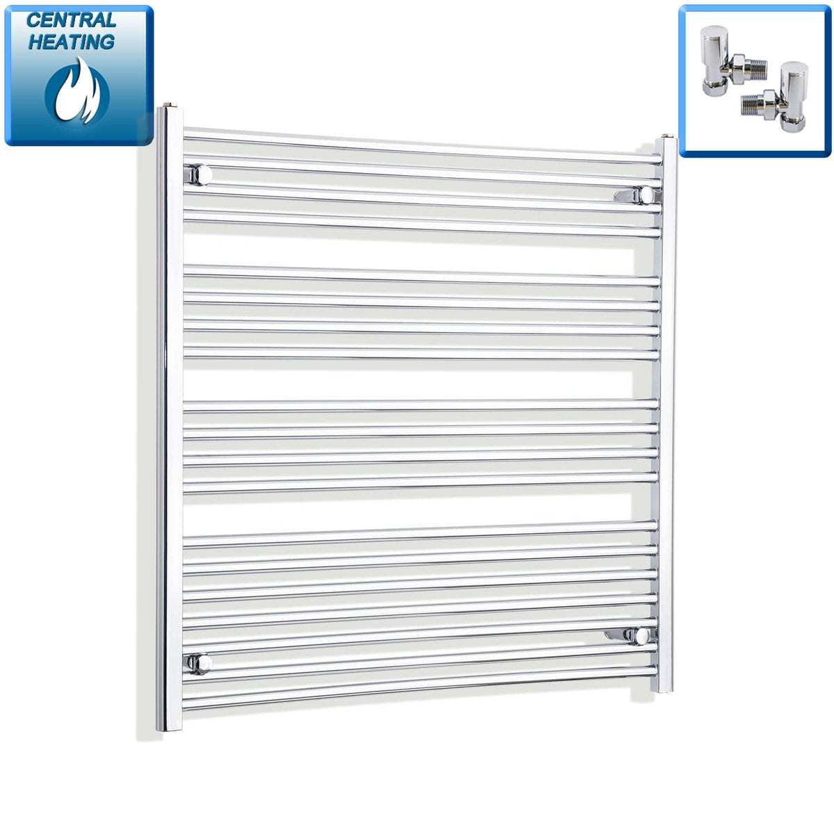 With Angled Valves 1000 x 1000 Heated Straight Towel Rail Radiator Chrome