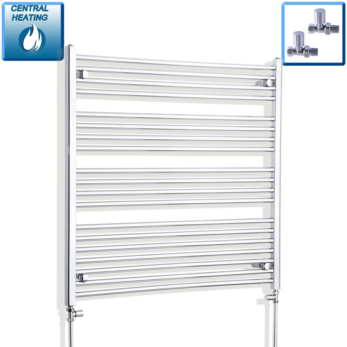 With Straight Inline Valves 1000 x 1000 Heated Straight Towel Rail Radiator Chrome