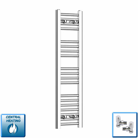 With Angled Valves 1000 x 200 Heated Straight Towel Rail Radiator Chrome