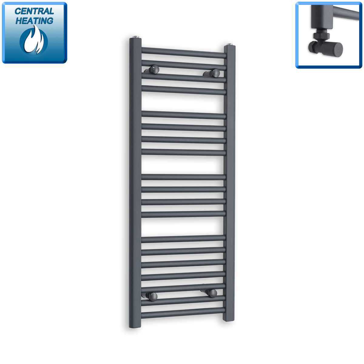 With Angled Valves 1000 x 400 Heated Straight Anthracite-Sand Grey Towel Rail