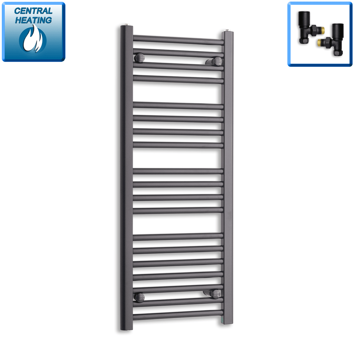 With Angled Valves 1000 x 400 Towel Rail Radiator Flat Black Central Heating