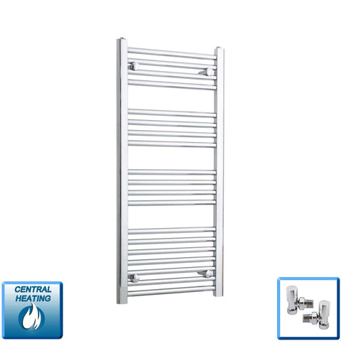 With Angled Valves 1000 x 450 Heated Straight Towel Rail Radiator Chrome