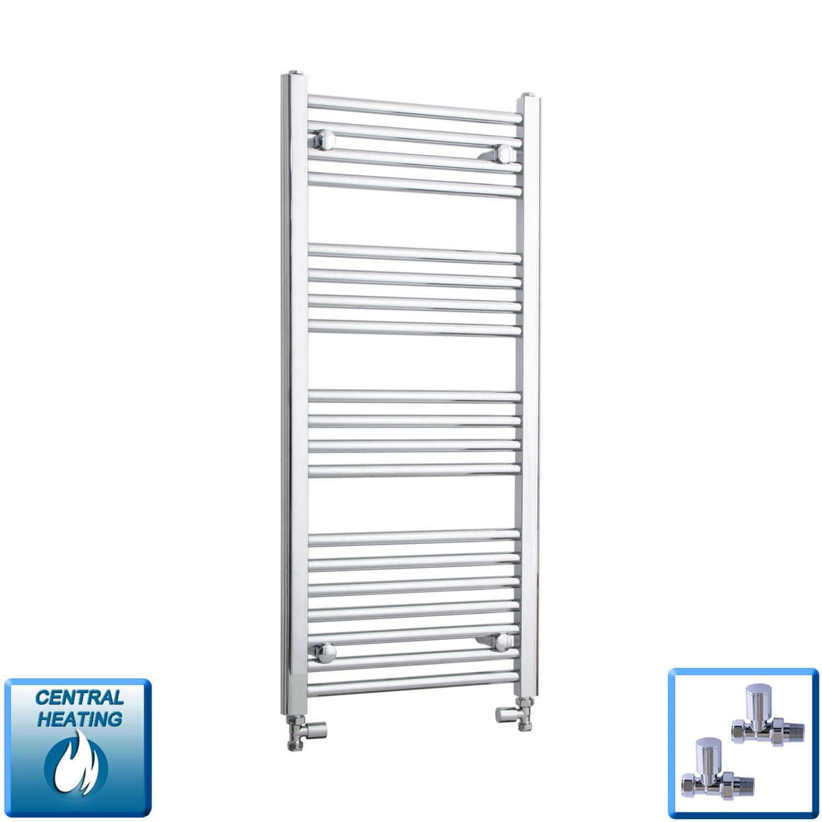 With Straight Inline Valves 1000 x 450 Heated Straight Towel Rail Radiator Chrome