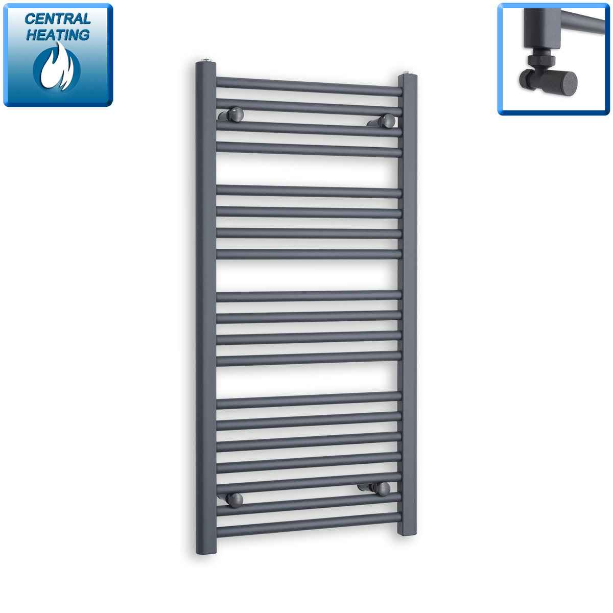 With Angled Valves 1000 x 500 Straight Anthracite Sand Grey Towel Rail Central Heating