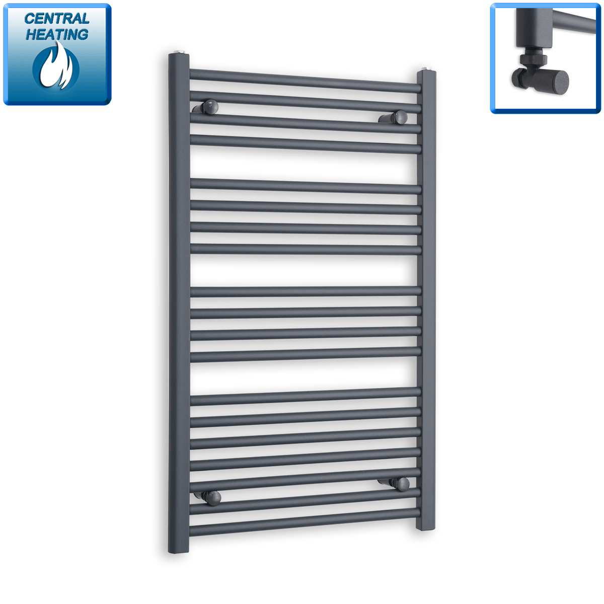 With Angled Valves 1000 x 600 Heated Straight Anthracite-Sand Grey Towel Rail