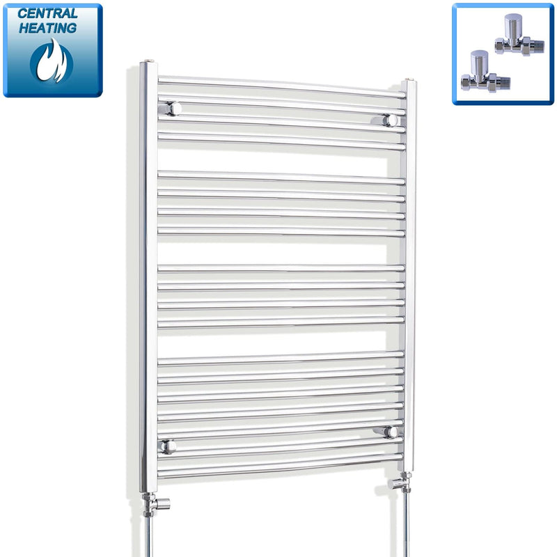 With Straight Inline Valves 1000 x 700 Heated Curved Towel Radiator Chrome