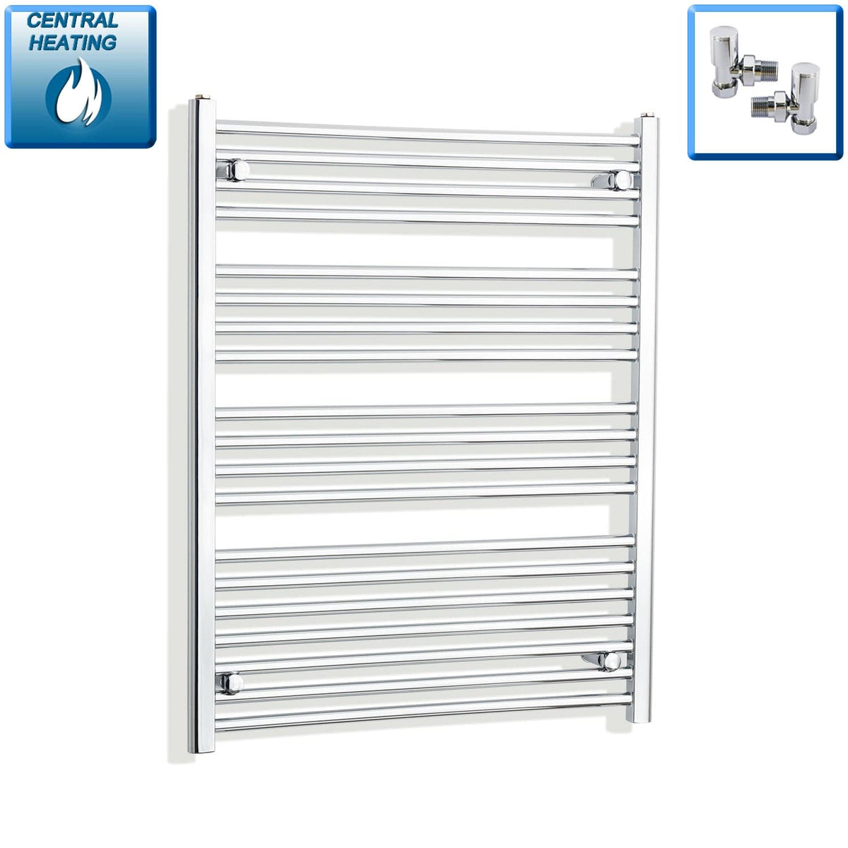 With Angled Valves 1000 x 750 Heated Straight Towel Rail Radiator Chrome