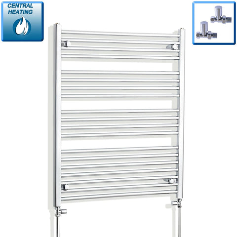 With Straight Inline Valves 1000 x 750 Heated Straight Towel Rail Radiator Chrome