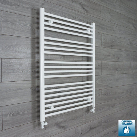 With Straight Inline Valves 1000 x 750 Heated Towel Rail Radiator Flat White Central Heating