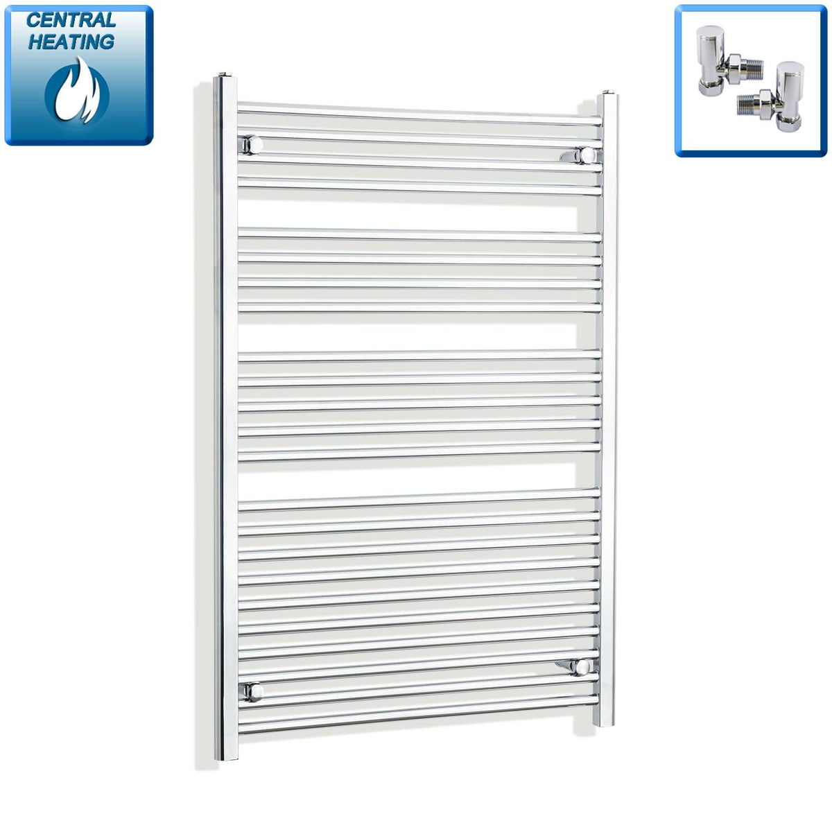 With Angled Valves 1200 mm High 800 mm Wide Chrome Towel Rail Central Heating