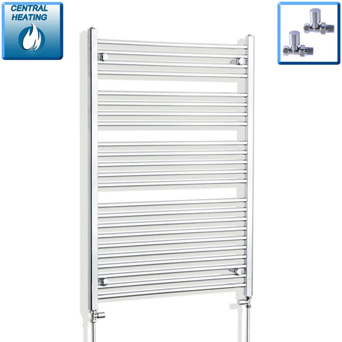 With Straight Inline Valves 1200 mm High 800 mm Wide Chrome Towel Rail Central Heating