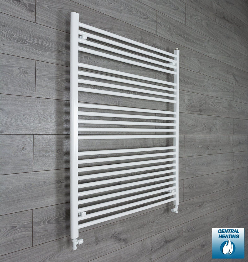 With Straight Inline Valves 1200 mm High x 1000 mm Wide Heated Towel Radiator Flat White