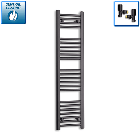 With Angled Valves 1200 mm High x 300 mm Wide Heated Towel Radiator Flat Black