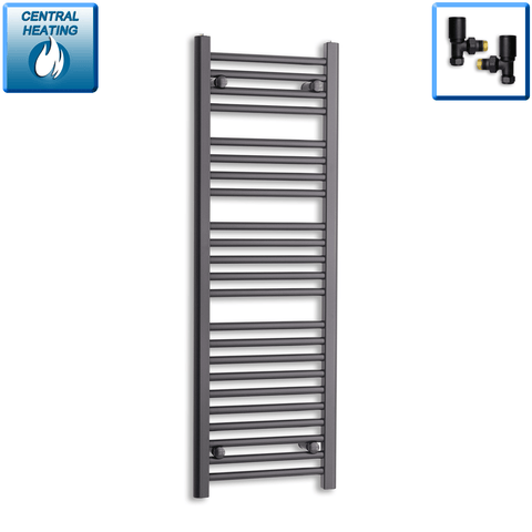 With Angled Valves 1200 mm High x 400 mm Wide Heated Towel Radiator Flat Black