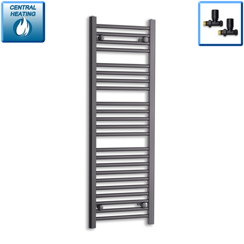 With Straight Inline Valves 1200 mm High x 400 mm Wide Heated Towel Radiator Flat Black