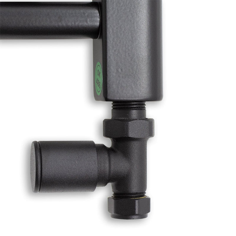Matt Black Heated Towel Rail Dimensions - 350mm Pipe Centre, 400mm Overall Width