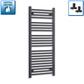 With Straight Inline Valves 1200 mm High x 450 mm Wide Heated Towel Radiator Flat Black